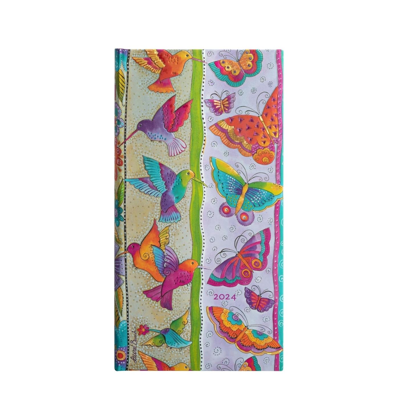 Paperblanks | French 2024 Dp Hummingbirds & Flutterbyes | Playful Creations | 12Month | Slim | Horizontal | Elastic Band Closur