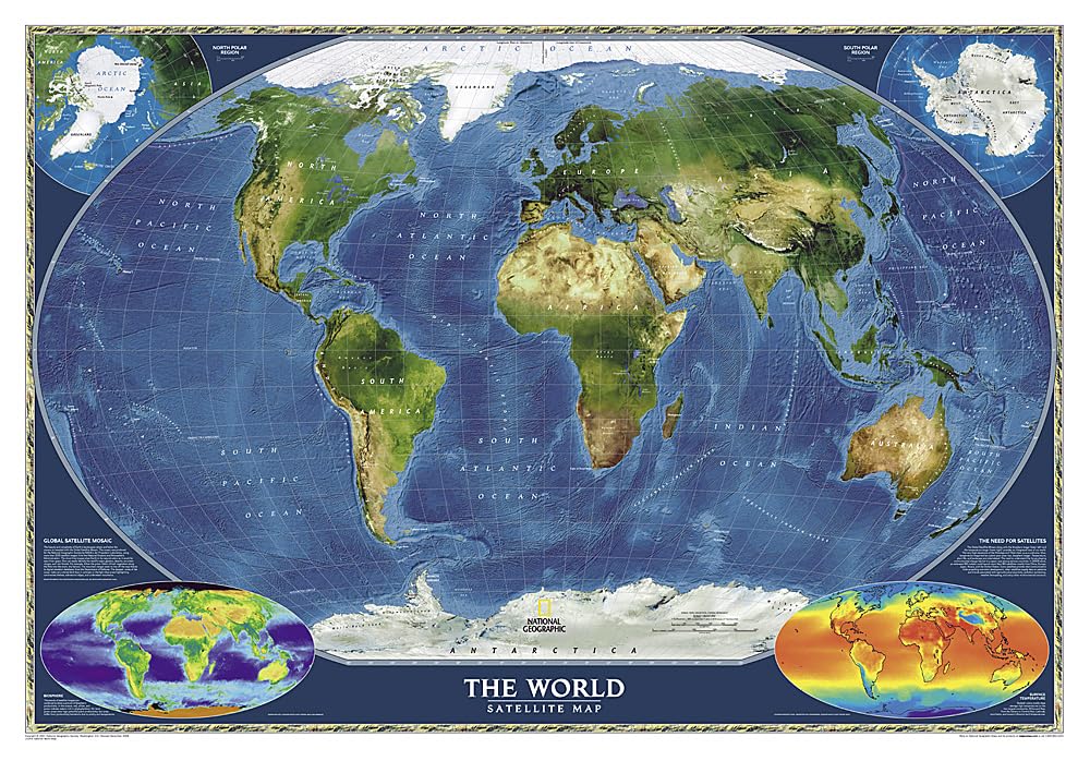 National Geographic World Satellite Wall Map (43.5 x 30.5 in) (National Geographic Reference Map),Used