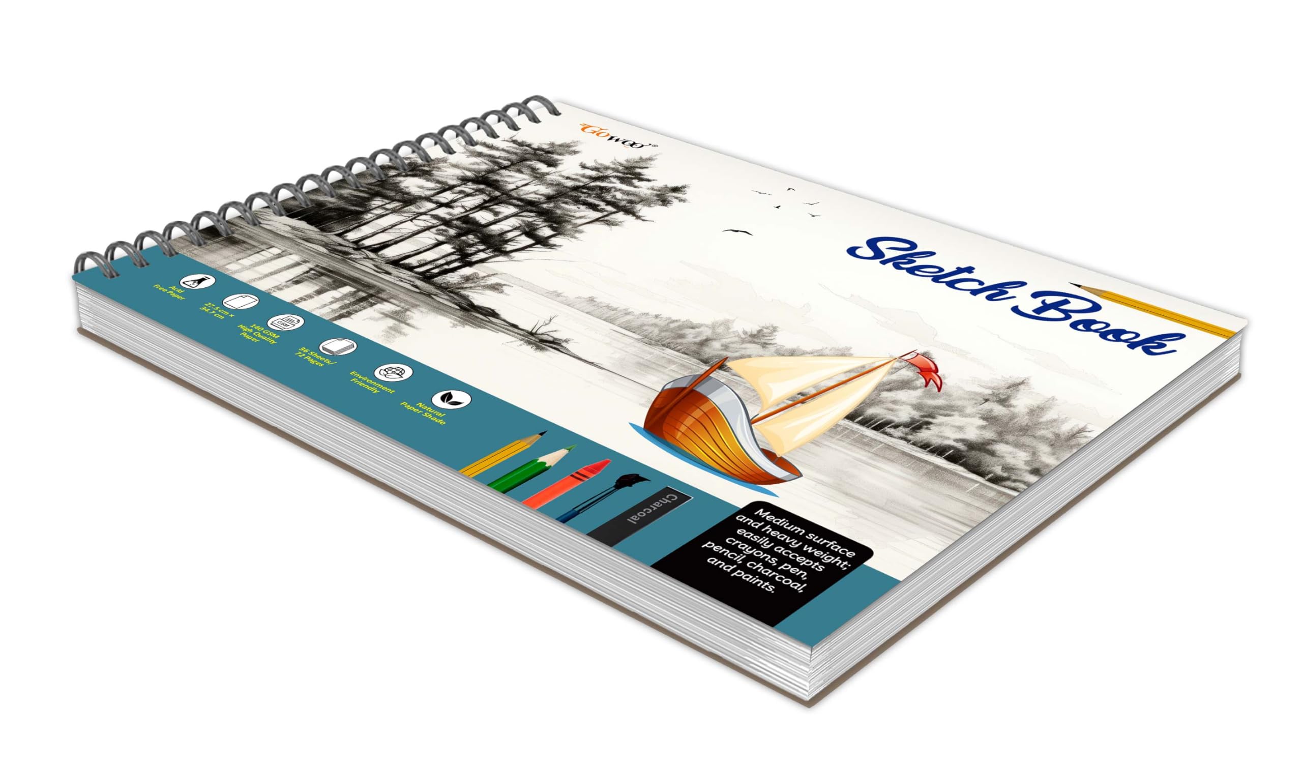 Big Size Premium Sketch Book : (27.5 X 34.7 Cm) 36 Sheets Sketch Book For Artists, Top Spiral-Bound, 140 Gsm Thick Paper For Drawing, Painting And Sketching