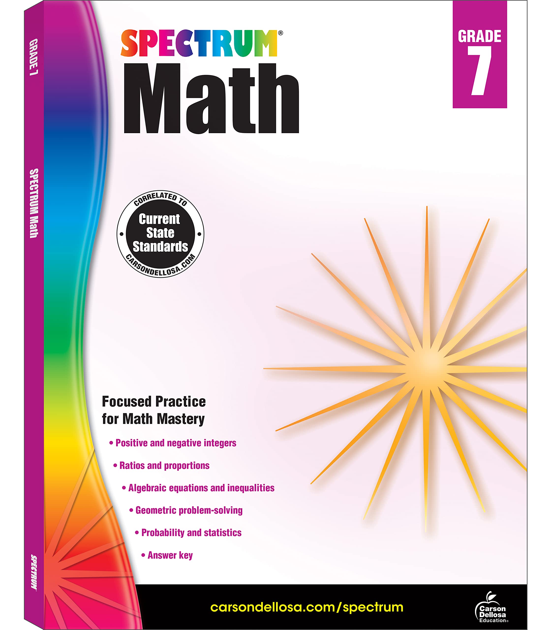 Spectrum 7th Grade Math Workbooks, Ages 12 to 13, 7th Grade Math, Algebra, Probability, Statistics, Ratios, Positive and Negativ,Used