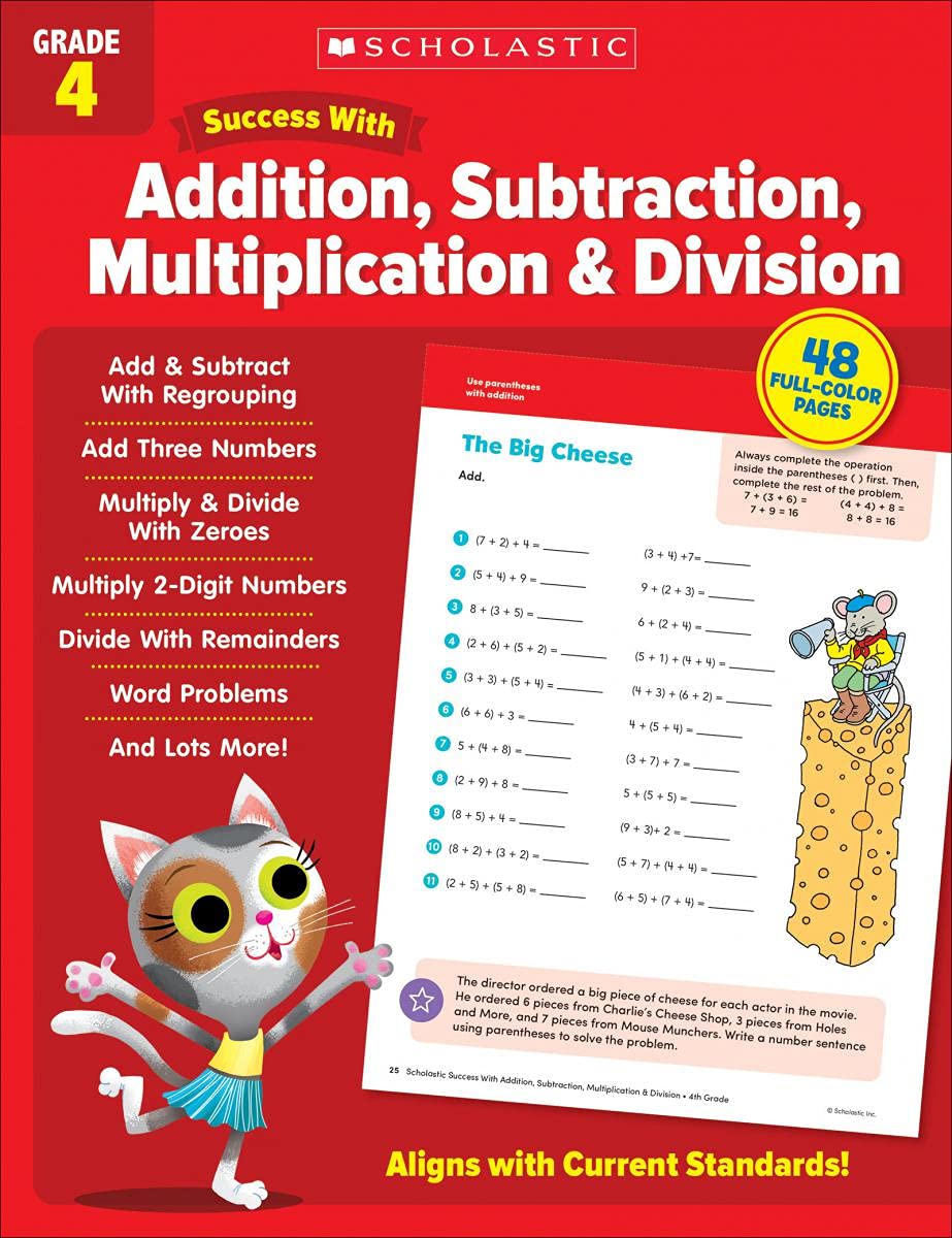 Scholastic Success with Addition, Subtraction, Multiplication & Division Grade 4 Workbook,New