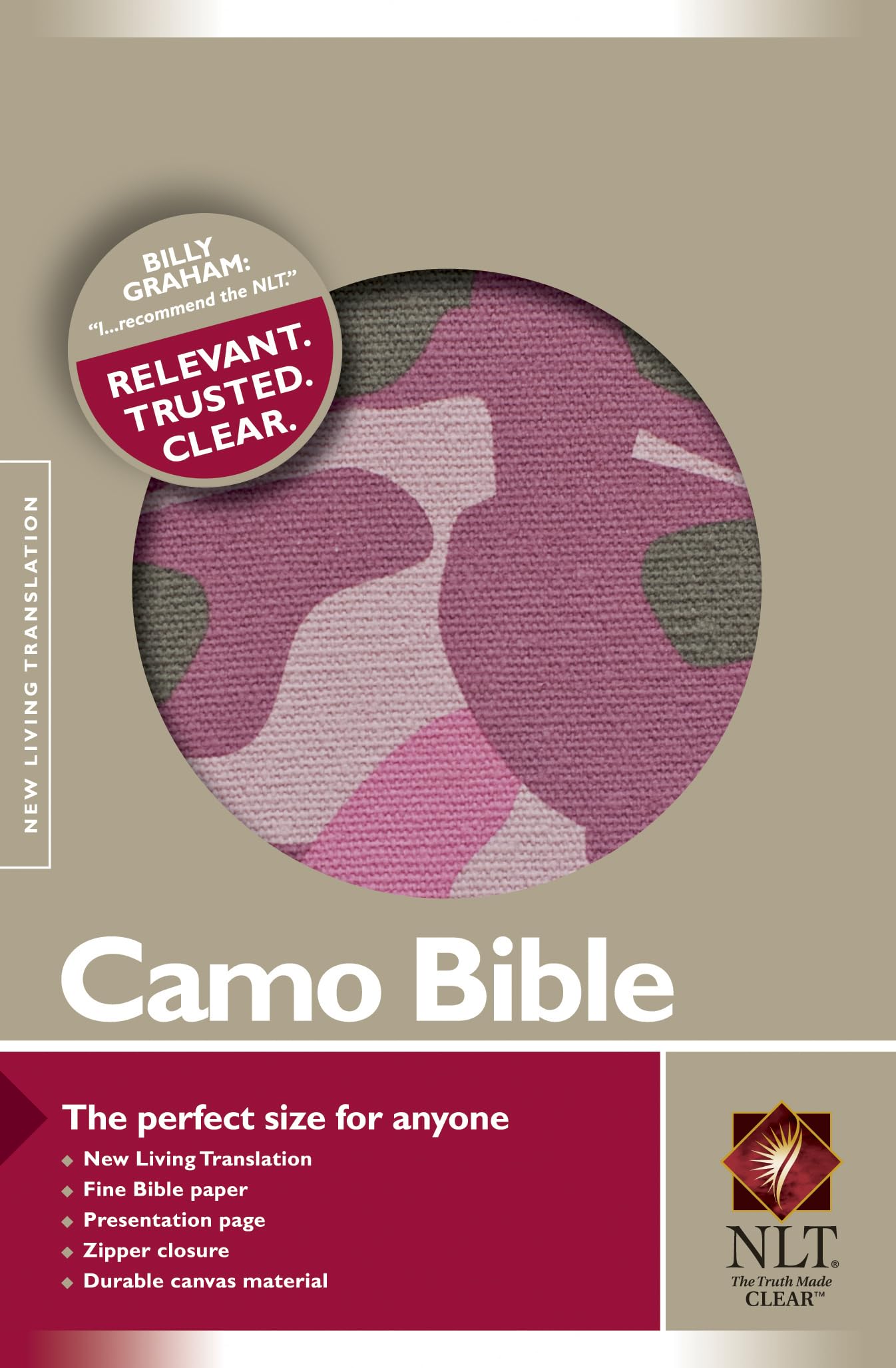 Camo Bible NLT (Canvas, Pink),New