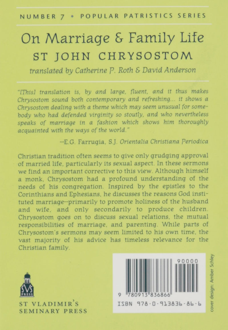 On Marriage And Family Life (Popular Patristics) (English And Ancient Greek Edition),Used