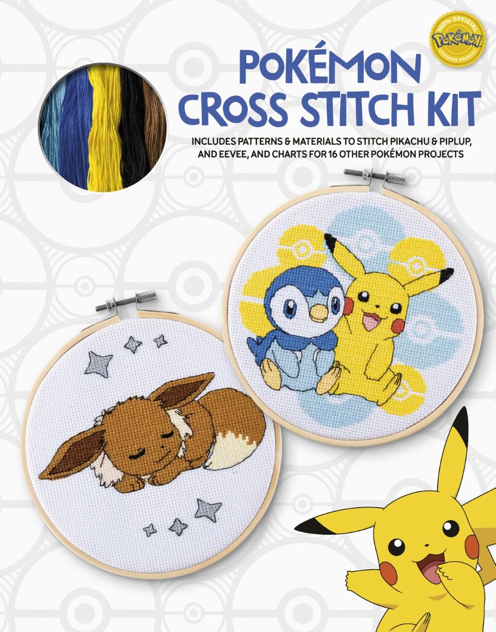Pokmon Cross Stitch Kit: Includes Patterns And Materials To Stitch Pikachu & Piplup, & Evee, And Charts For 16 Other Pokmon ,New