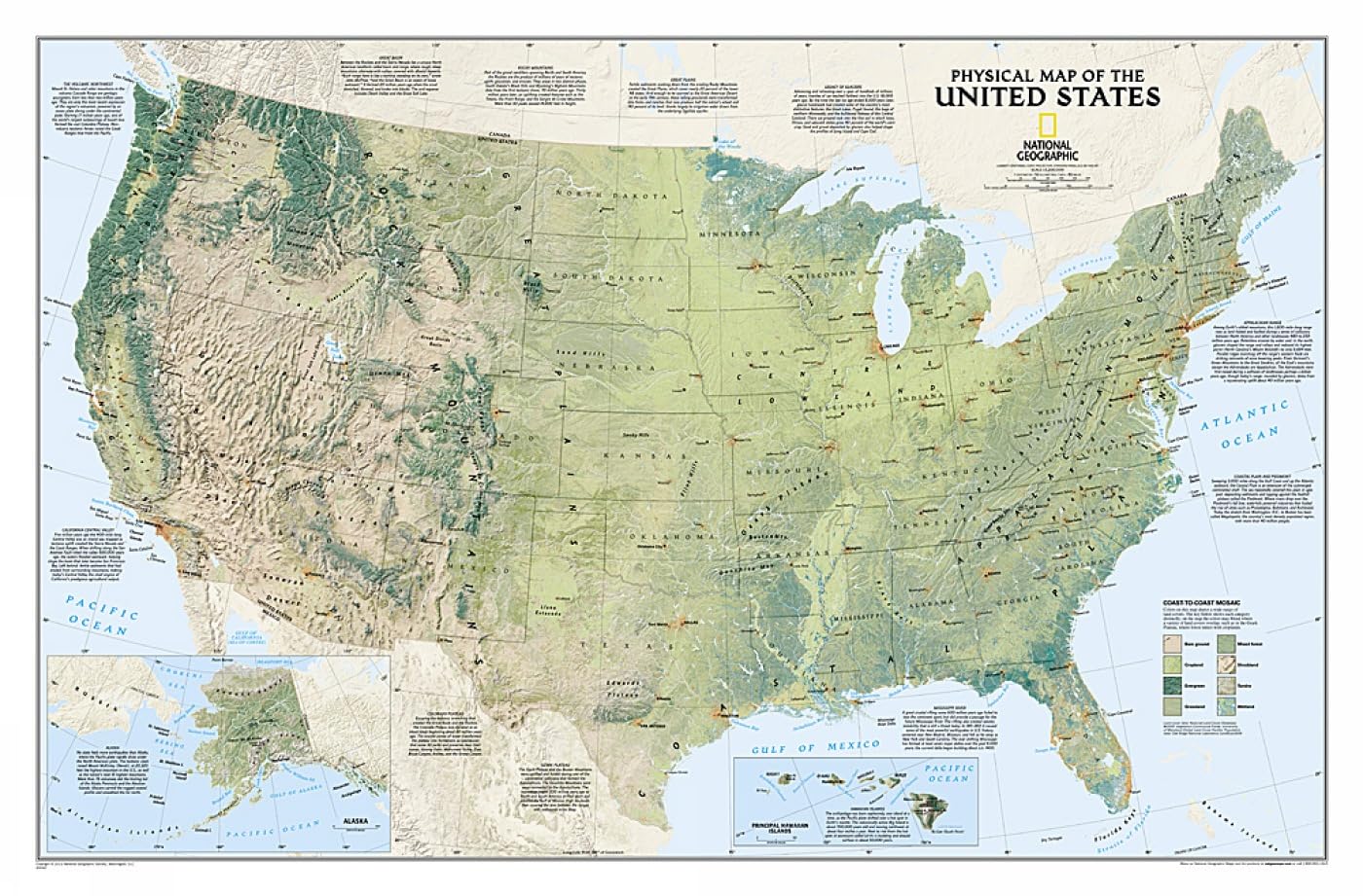 National Geographic United States Physical Wall Map (38.25 x 25.25 in) (National Geographic Reference Map),Used