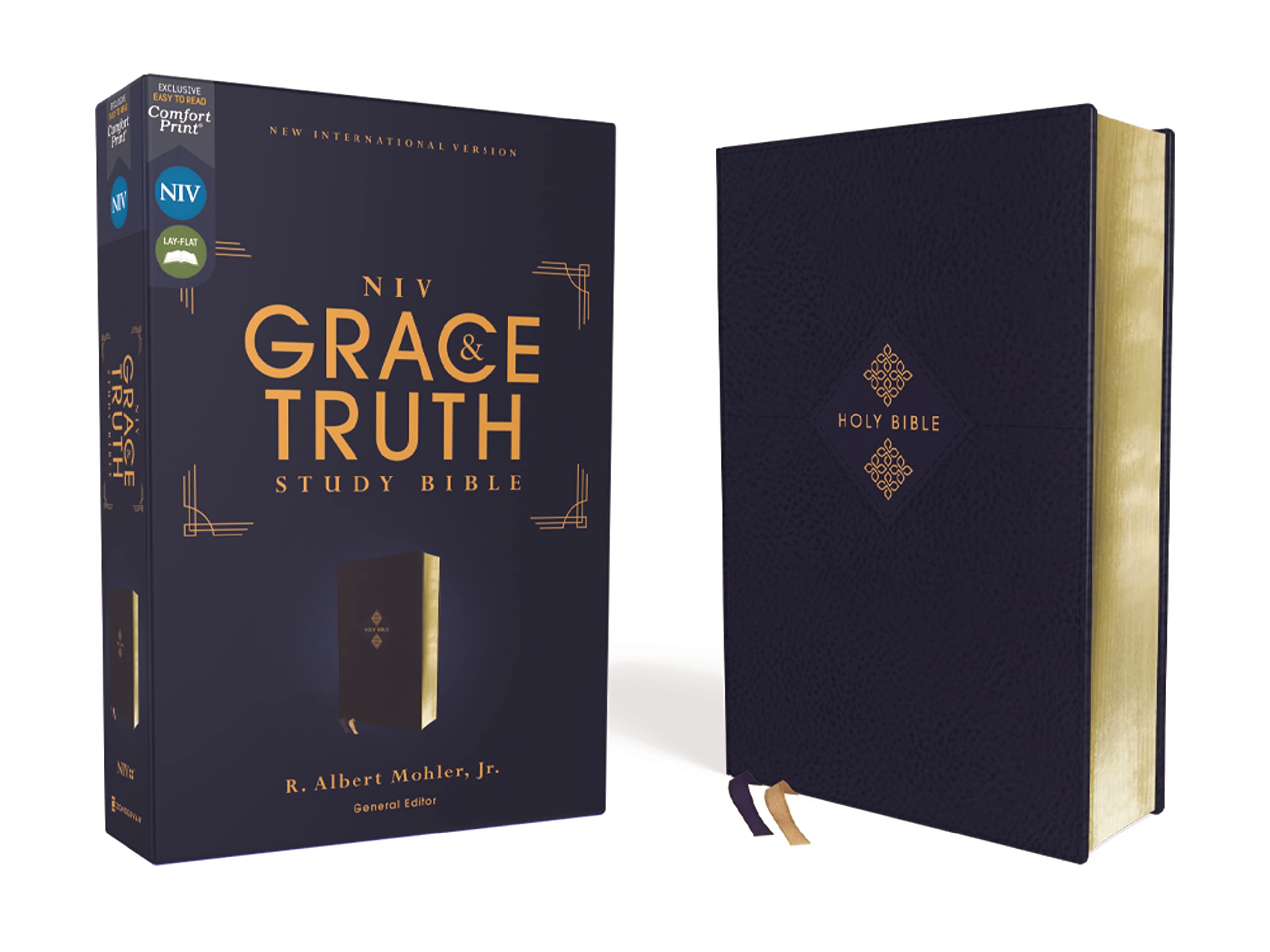 NIV, The Grace and Truth Study Bible (Trustworthy and Practical Insights), Leathersoft, Navy, Red Letter, Comfort Print,New