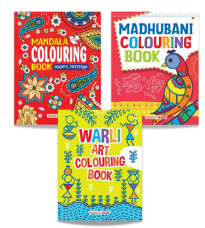 Colouring Books For Kids And Adults (Set Of 3 Books) - Madhubani, Mandala, Warli - Colouring Activity Books - Age 4 - 99 Years