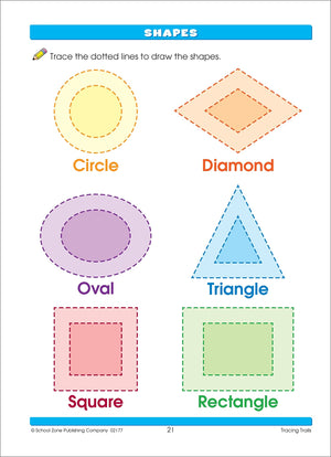 School Zone  Tracing Trails Workbook  32 Pages, Ages 3 To 5, Preschool, Prewriting, Intro To Shapes, Alphabet, Numbers, And M,Used
