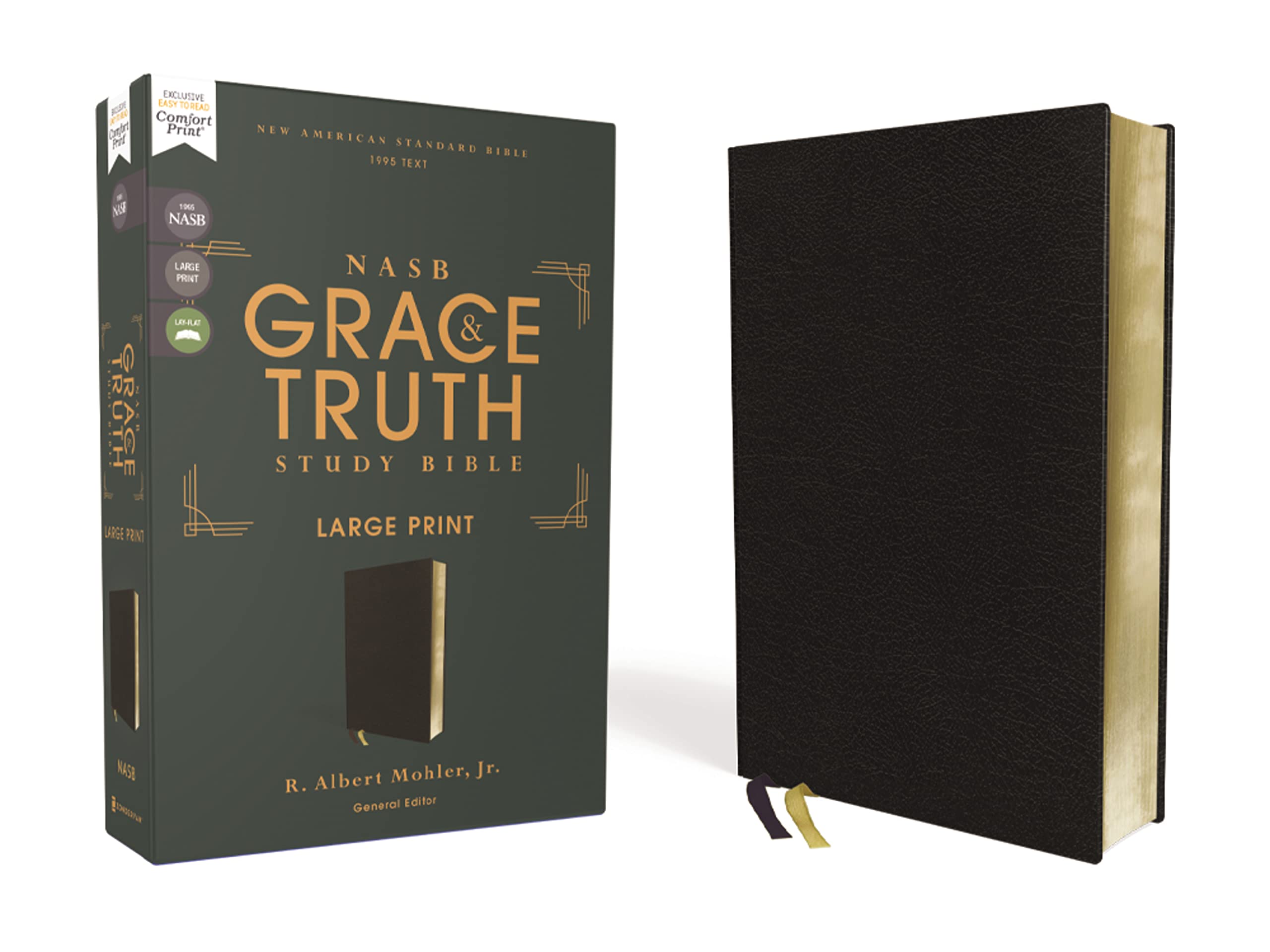 NASB, The Grace and Truth Study Bible (Trustworthy and Practical Insights), Large Print, European Bonded Leather, Black, Red Let