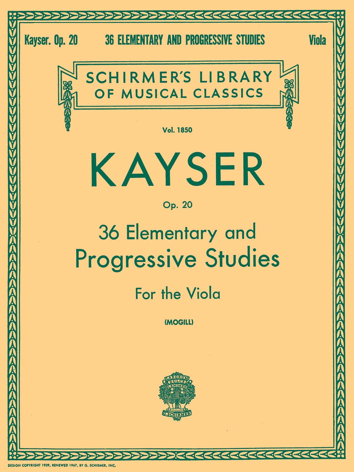 36 Elementary and Progressive Studies: Schirmer Library of Classics Volume 1850 Viola Method,Used