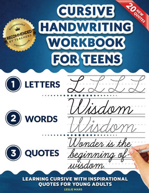 Cursive Handwriting Workbook for Teens: Learning Cursive with Inspirational Quotes for Young Adults, 3 in 1 Cursive Tracing Book,New