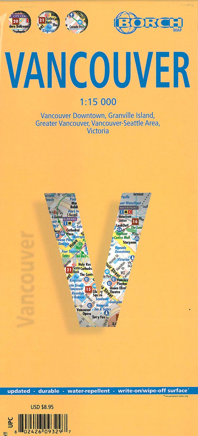 Laminated Vancouver Map by Borch (English, Spanish, French, Italian and German Edition),Used