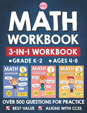 Math Workbook Practice Grade K2 (Ages 48): 3in1 Math Workbook With Over 500+ Questions For Learning and Practice Math (Kinde,Used