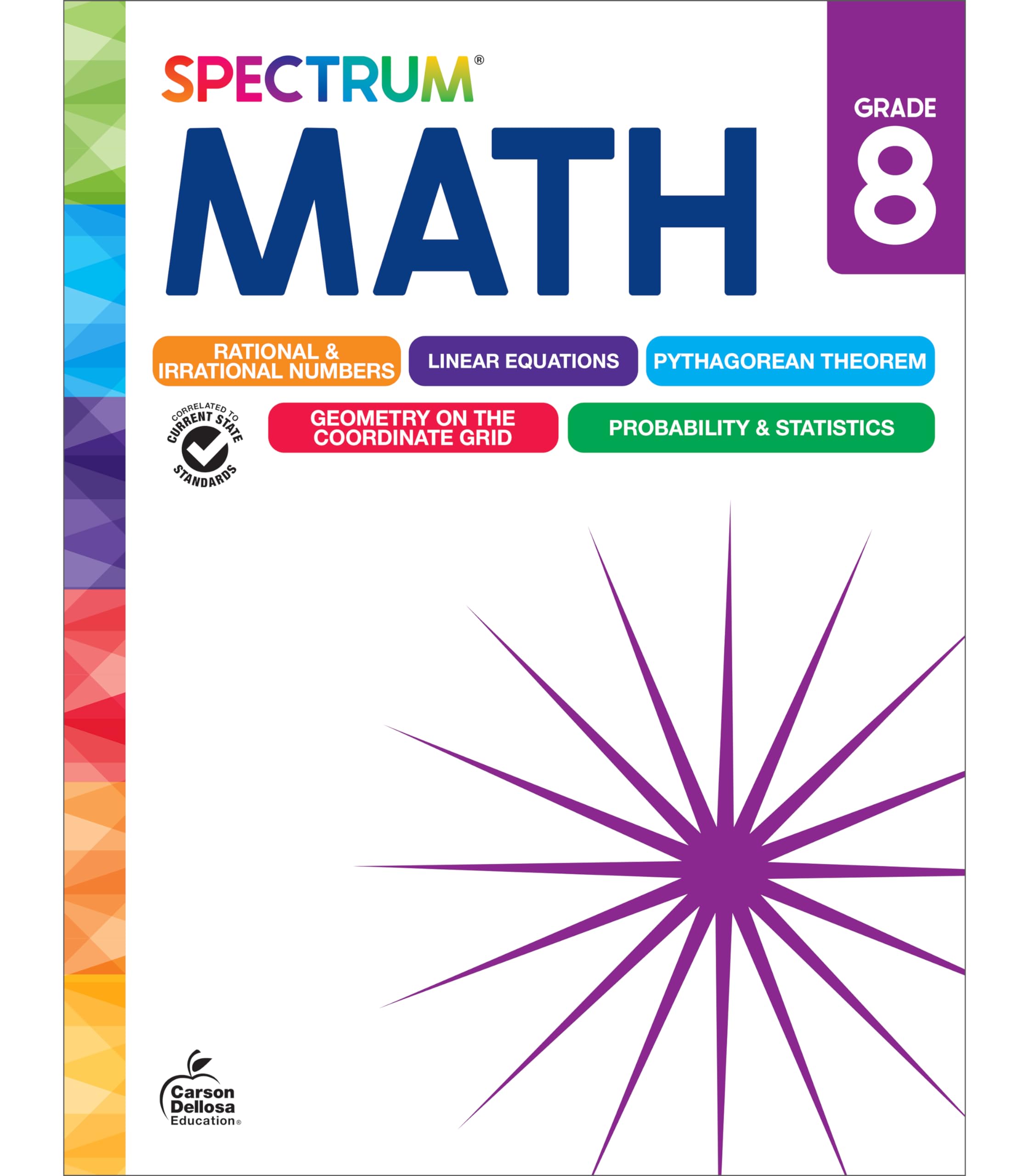 Spectrum 8th Grade Math Workbook, Mathematics Middle School Books Covering Pythagorean Theorem, Geometry, Linear Equations, Rati