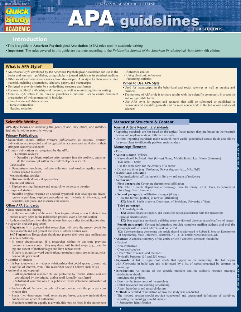 Apa Guidelines (Quick Study Academic),Used