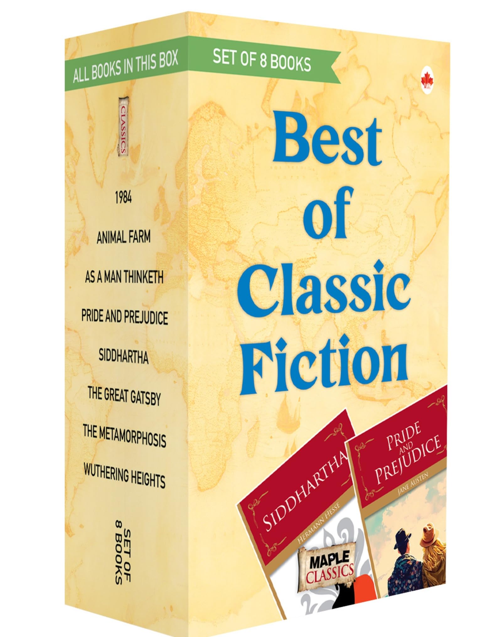 Best Of Classic Fiction (Set Of 8 Books) - As A Man Thinketh, Wuthering Heights, Pride And Prejudice, Great Gatsby, Animal Farm, 1984, Metamorphosis, Siddhartha