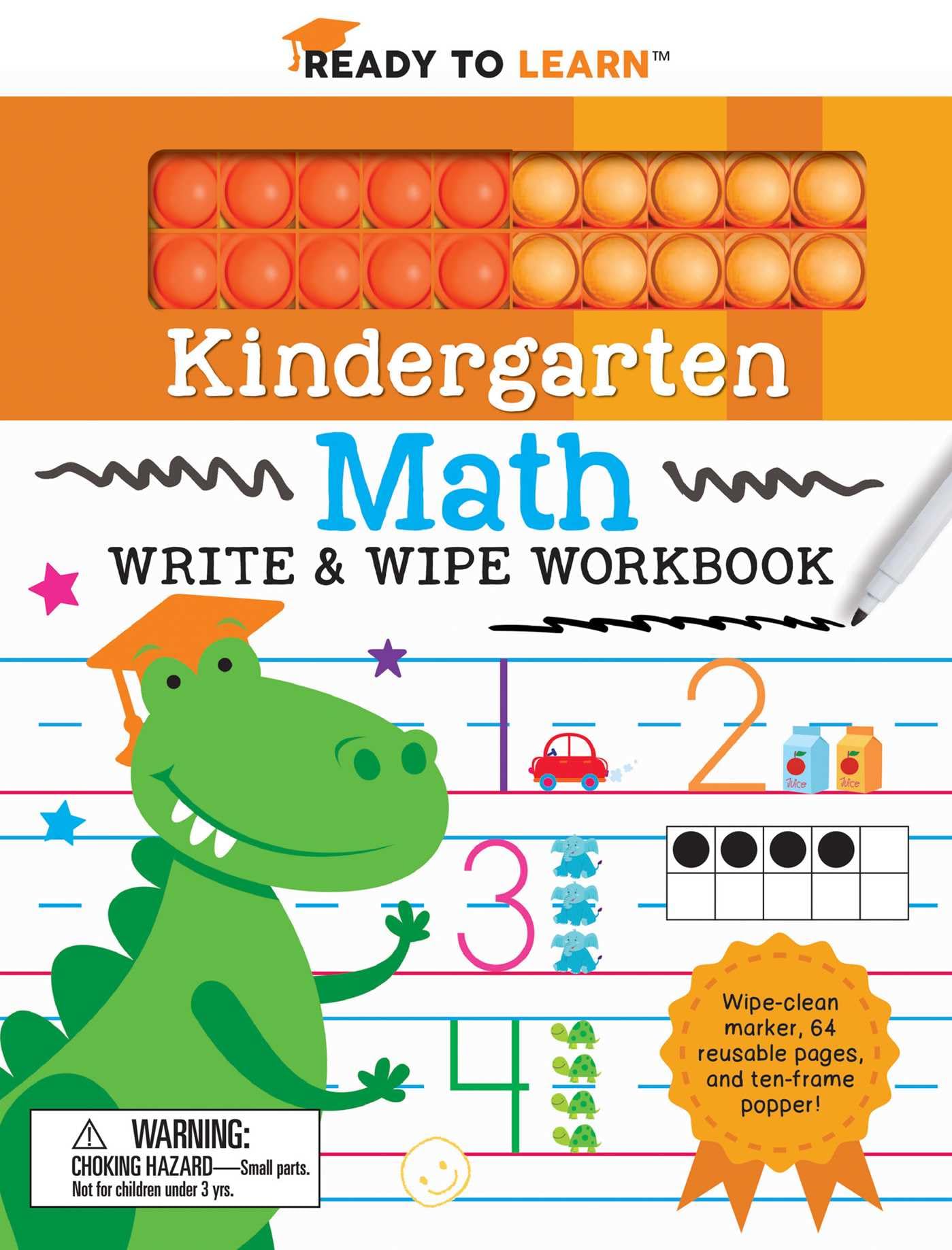 Ready to Learn Kindergarten Math Write & Wipe Workbook with Popper,New