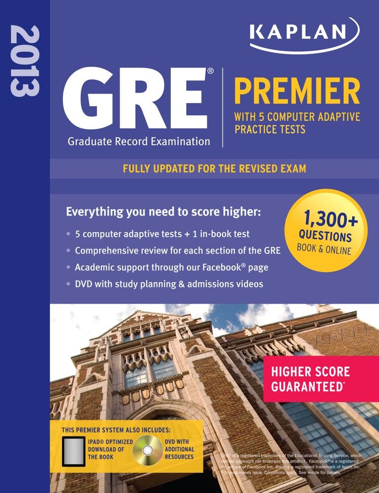 Kaplan 2013 GRE Premier: with 5 Online Practice Tests + DVD,Used
