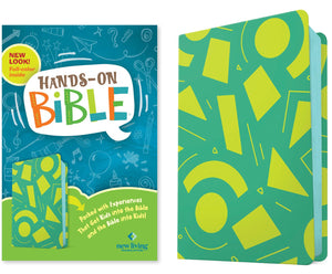 NLT HandsOn Bible for Kids, 3rd Edition (Green Lines and Shapes LeatherLike): FullColor, Family Activities, Amazing Facts, Cha,New