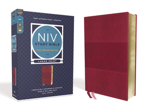 Niv Study Bible, Fully Revised Edition (Study Deeply. Believe Wholeheartedly.), Large Print, Leathersoft, Burgundy, Red Letter,