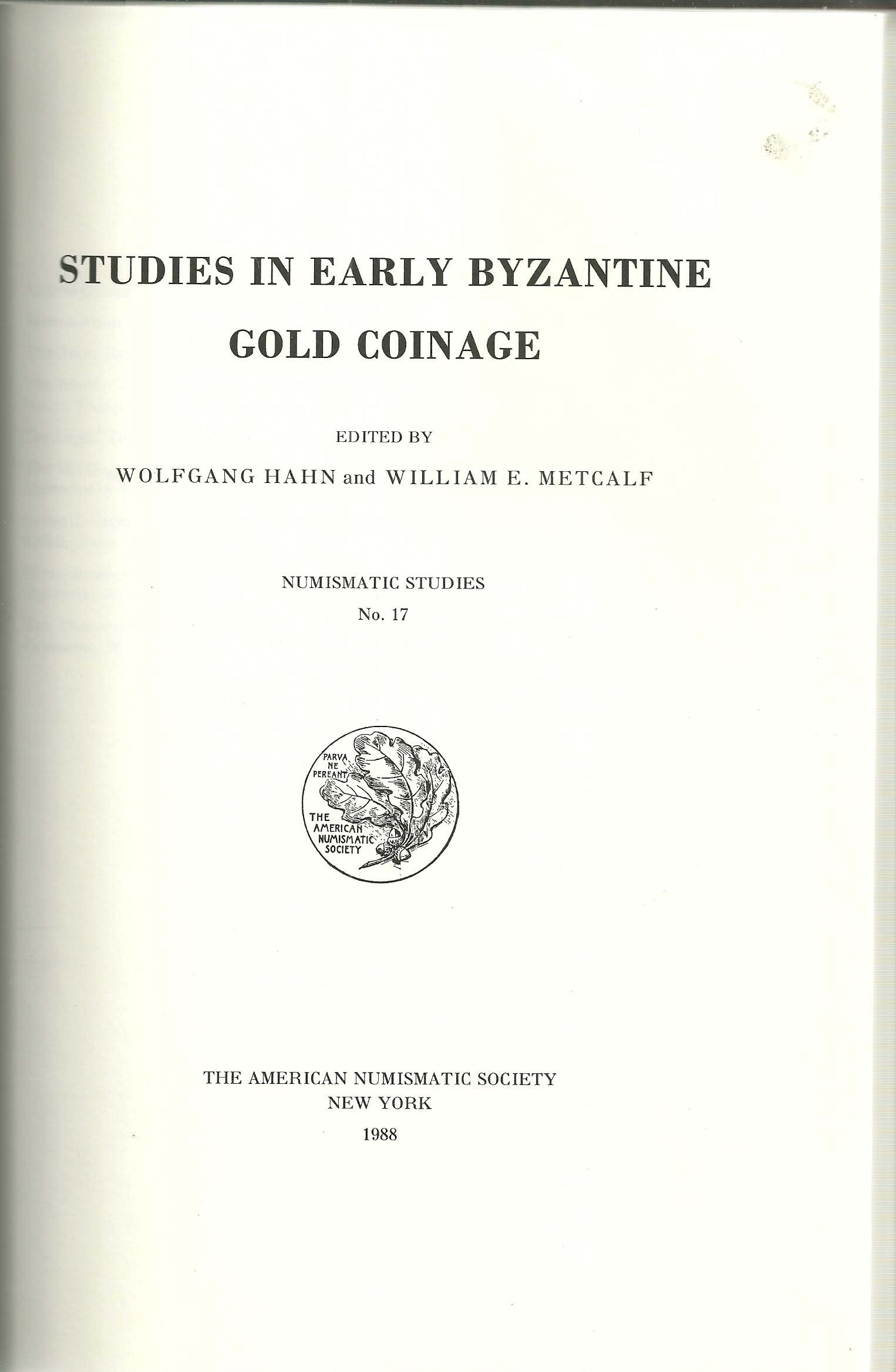 Studies on Early Byzantine Gold Coinage (Numismatic Studies),Used