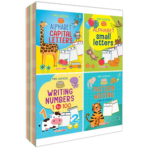 Writing Books For Kids | 3 To 5 Years Old Children | Learn And Practice Abc Capital Letters, Small Letters, Number 1-100, Pattern Writing (Set Of 4 Books) - Lkg