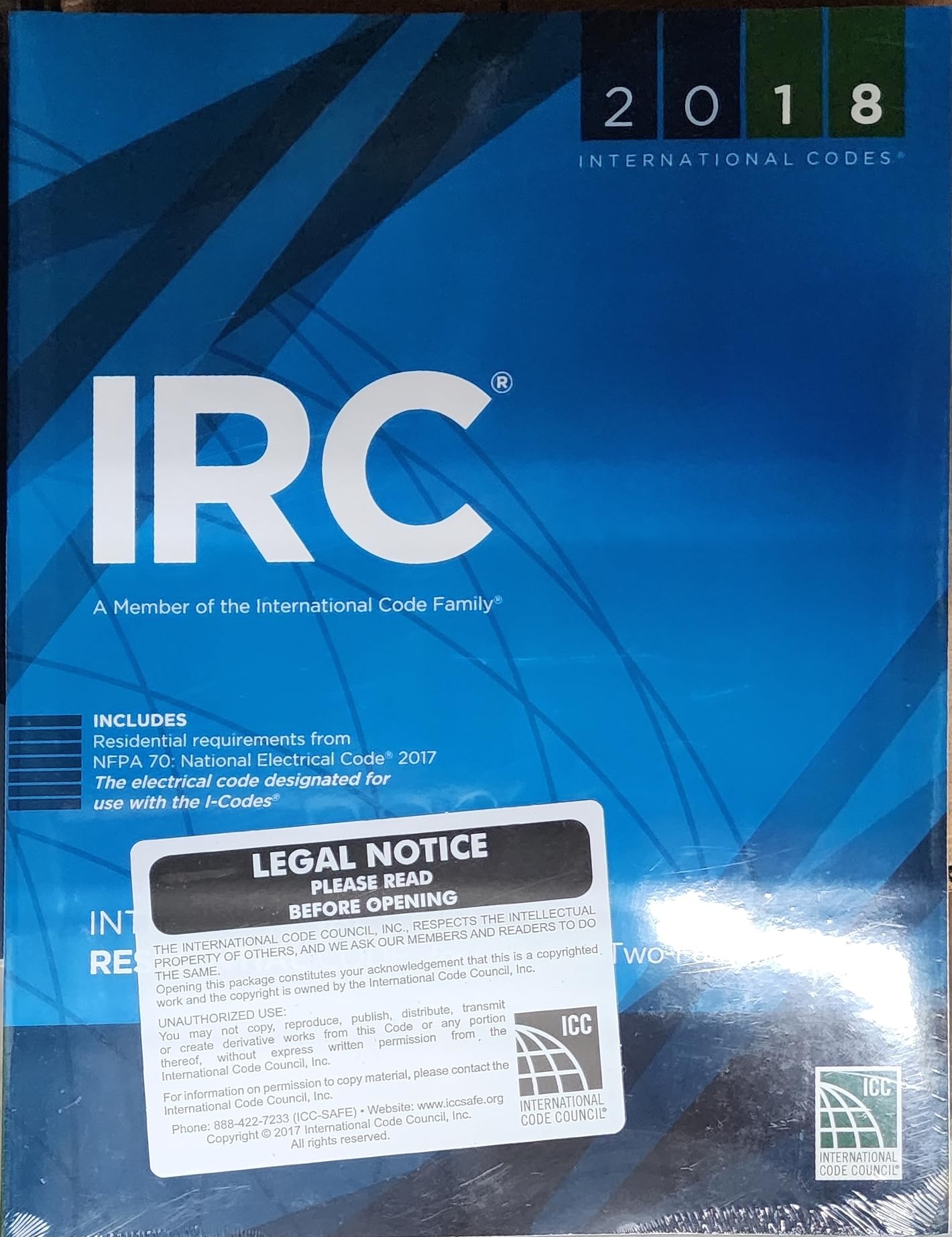 2018 International Residential Code for One and TwoFamily Dwellings (International Code Council Series),New