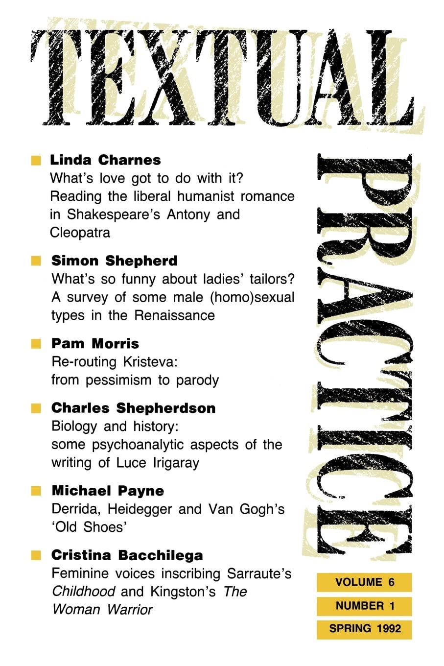 Textual Practice: Volume 6, Issue 1 (Textual Practice Journal),Used