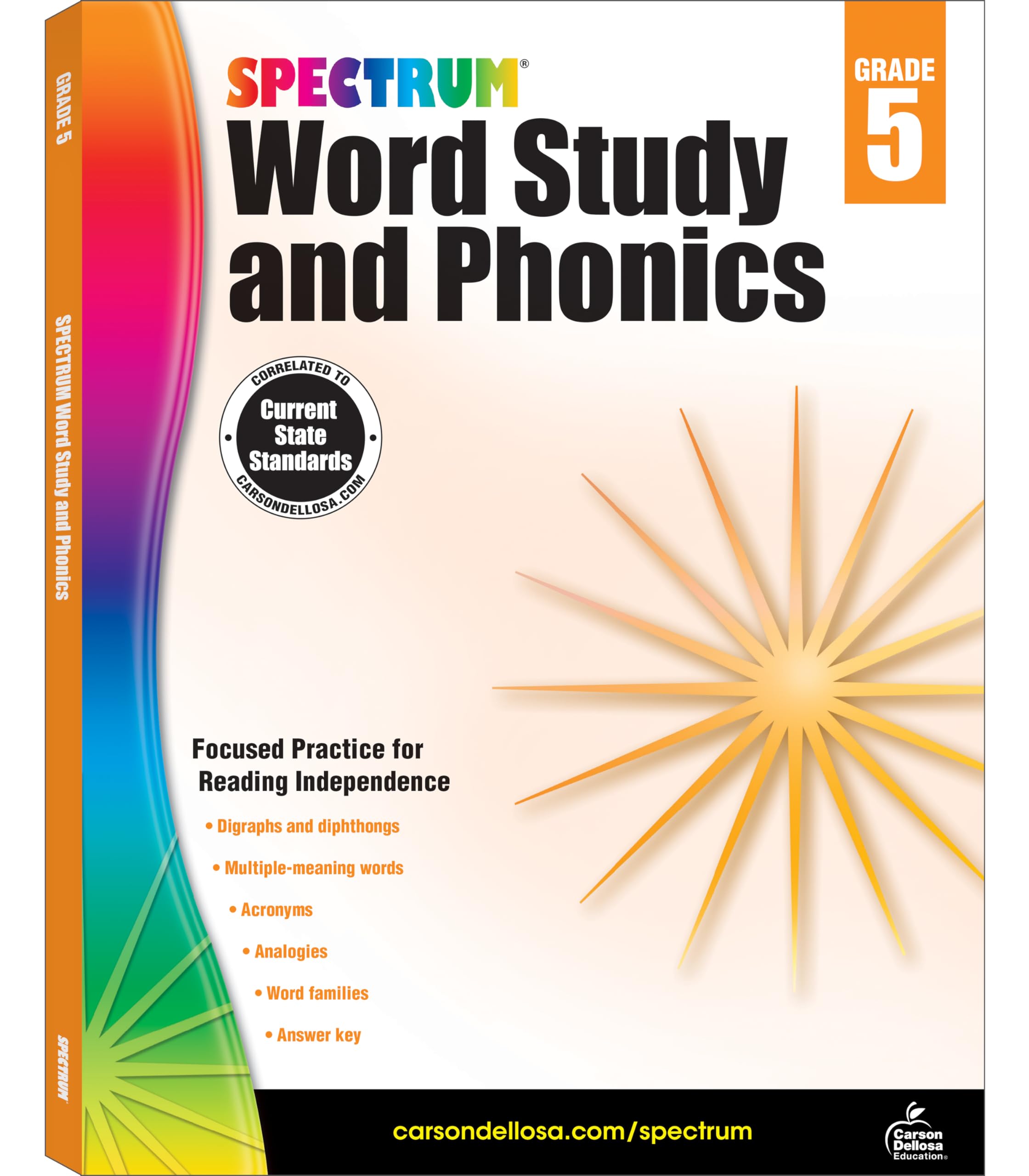 Spectrum Grade 5 Word Study and Phonics Workbook, Language Arts Book Covering Vocabulary, Dictionary Skills, Spelling, Digraphs,,New