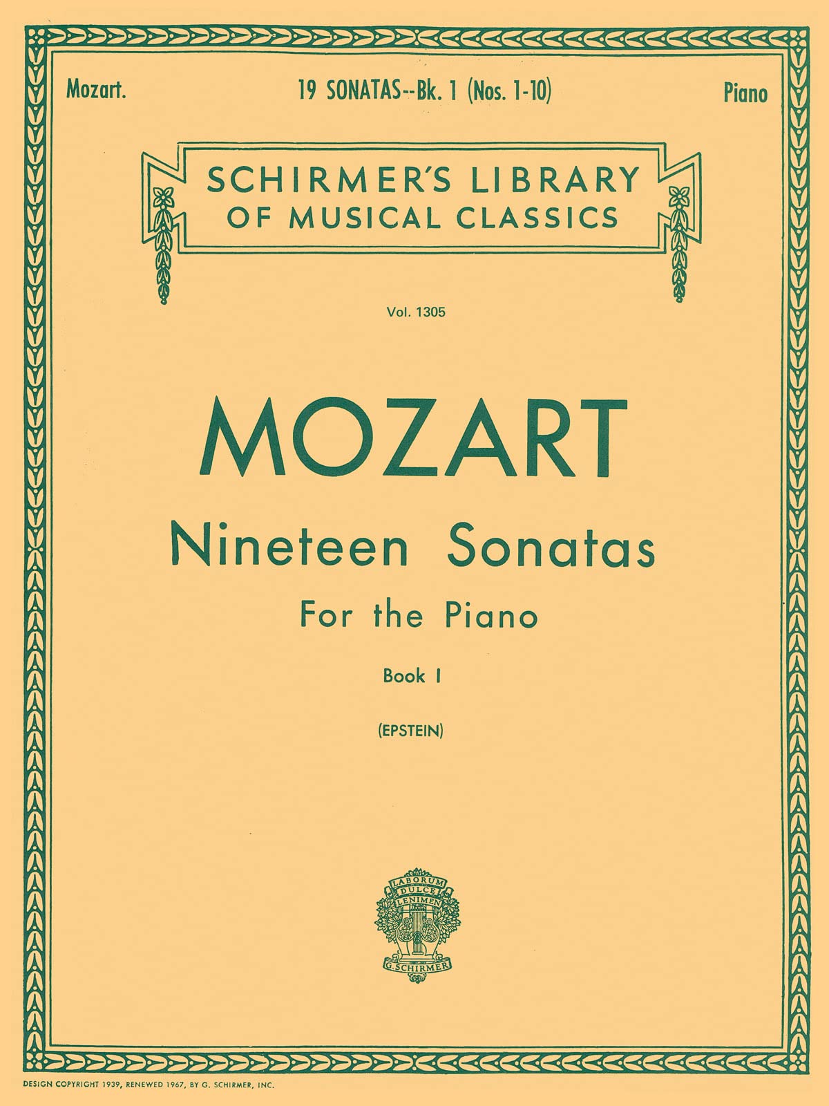 Mozart  Nineteen Sonatas For The Piano Book 1 (No. 110) (Schirmer'S Library Of Musical Classics Vol. 1305),New