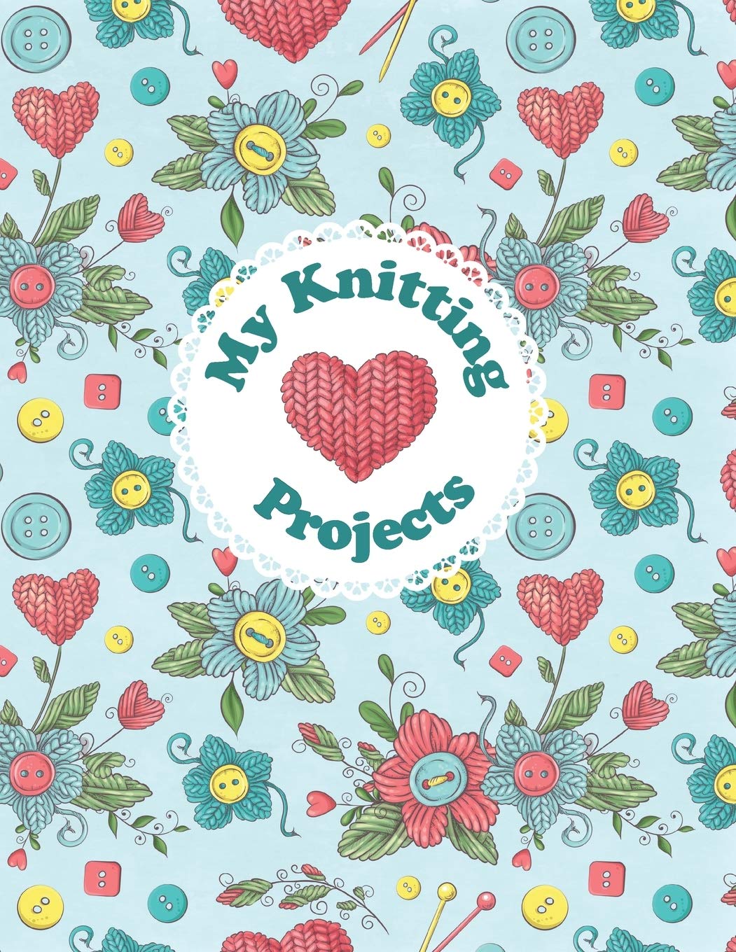 My Knitting Projects: Bright and Colorful Yarn & Crochet Hooks on a Blue Background, Glossy Finish,Used