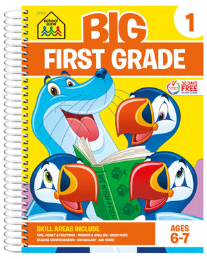 School Zone  Big First Grade Workbook  320 Spiral Pages, Ages 6 To 7, 1St Grade, Reading, Parts Of Speech, Basic Math, Word Pr
