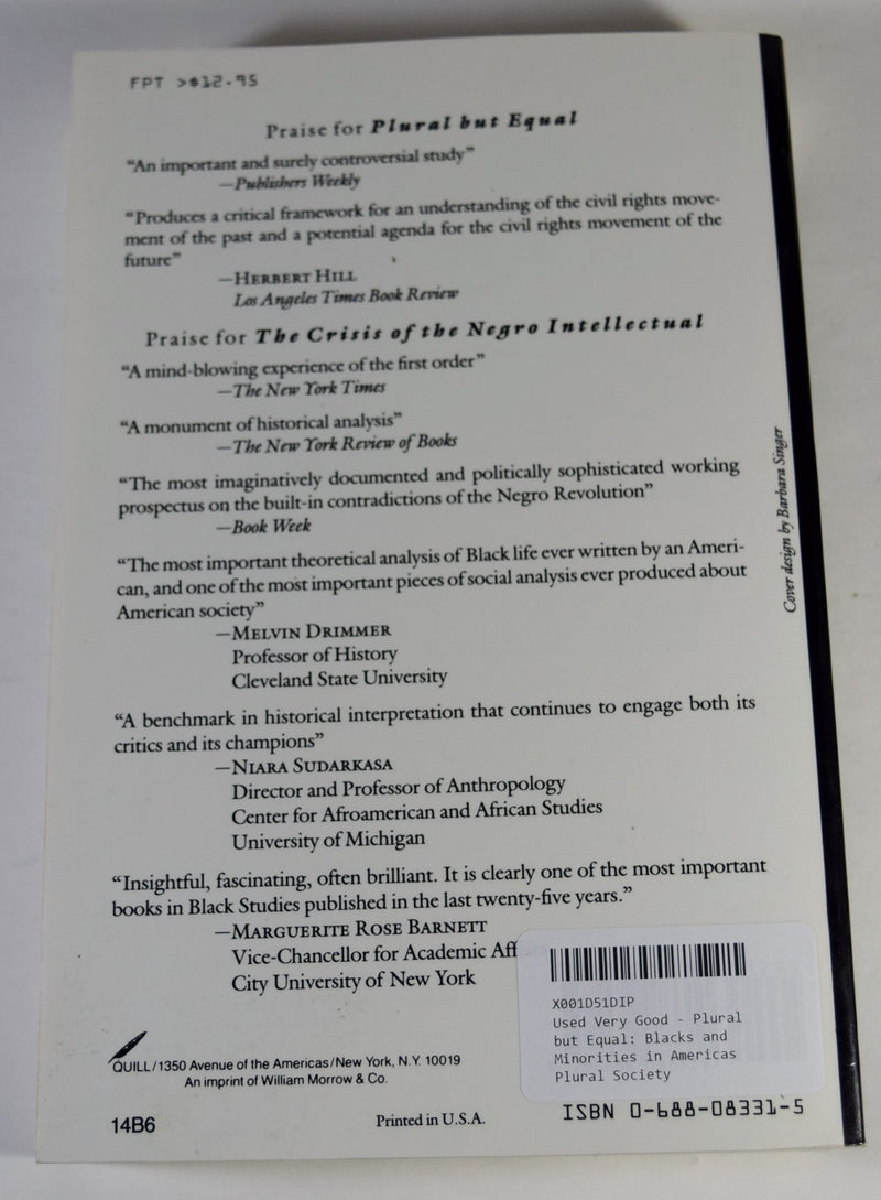Plural But Equal: Blacks And Minorities In America'S Plural Society,New