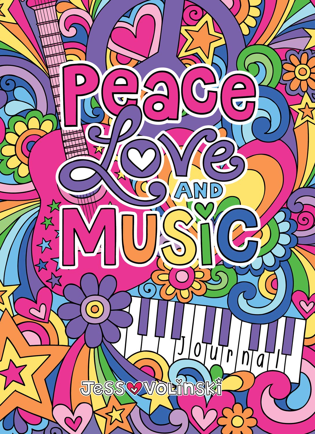 Notebook Doodles Peace Love and Music Guided Journal (Quiet Fox Designs) Fun and Positive Lined Diary with Inspirational Writing,Used