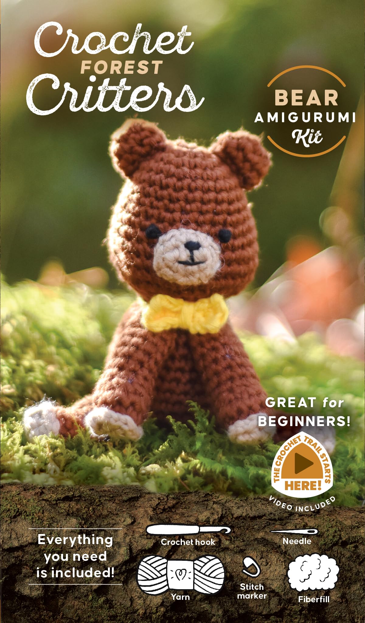 Crochet Forest Critters Amigurumi Kit Bear: Everything You Need Is Included: 100%Cotton Yarn, Crochet Hook, Stitch Marker, Tape