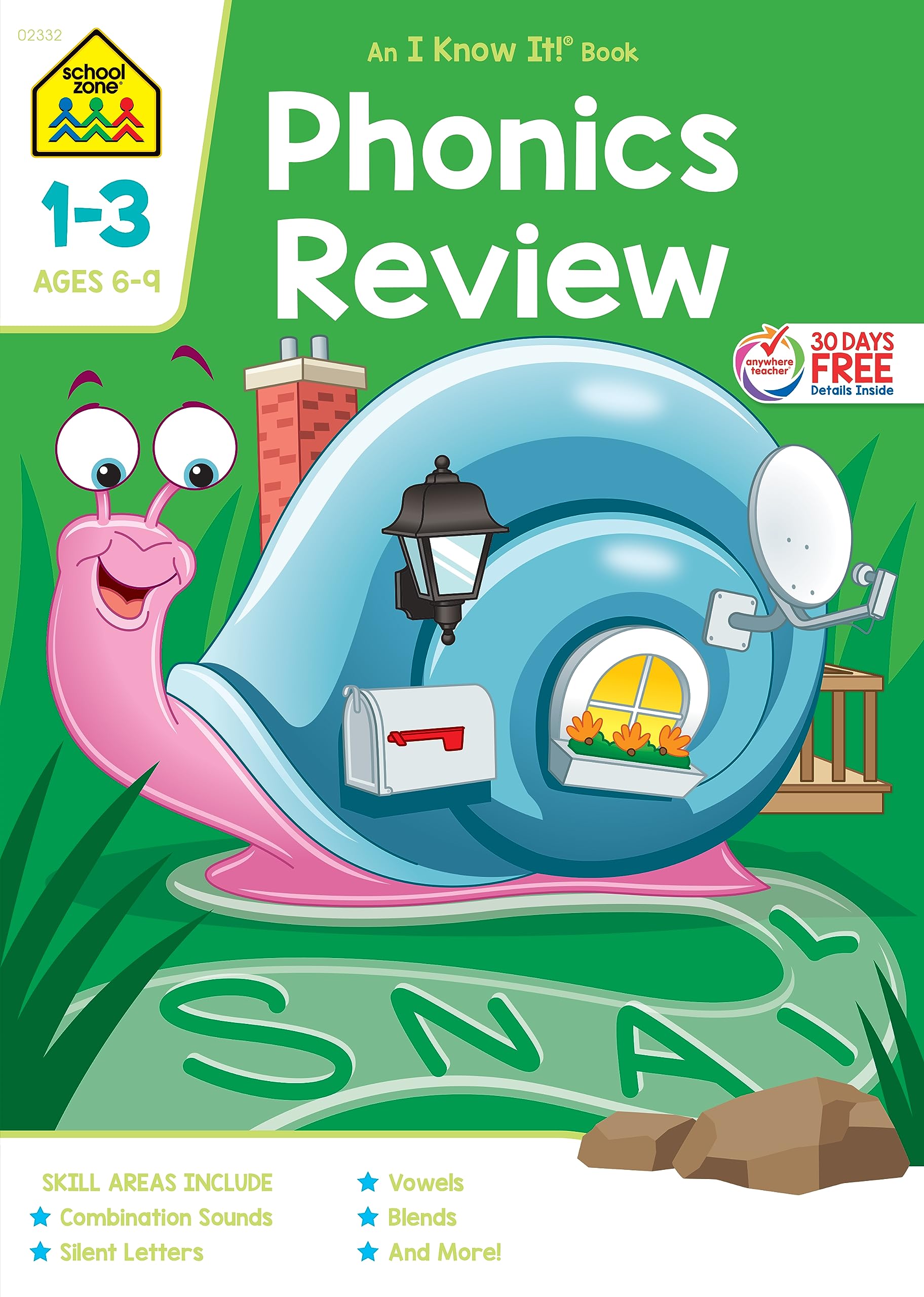 School Zone  Phonics Review 13 Workbook  64 Pages, Ages 6 To 9, Grades 1 To 3, Combination Sounds, Short Letters, Vowels, And