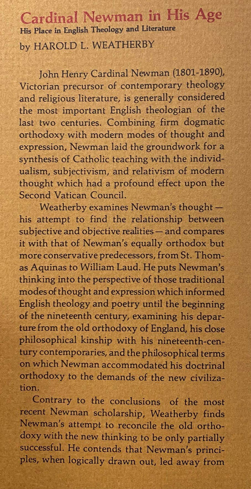 Cardinal Newman in His Age: His Place in English Theology and Literature,Used