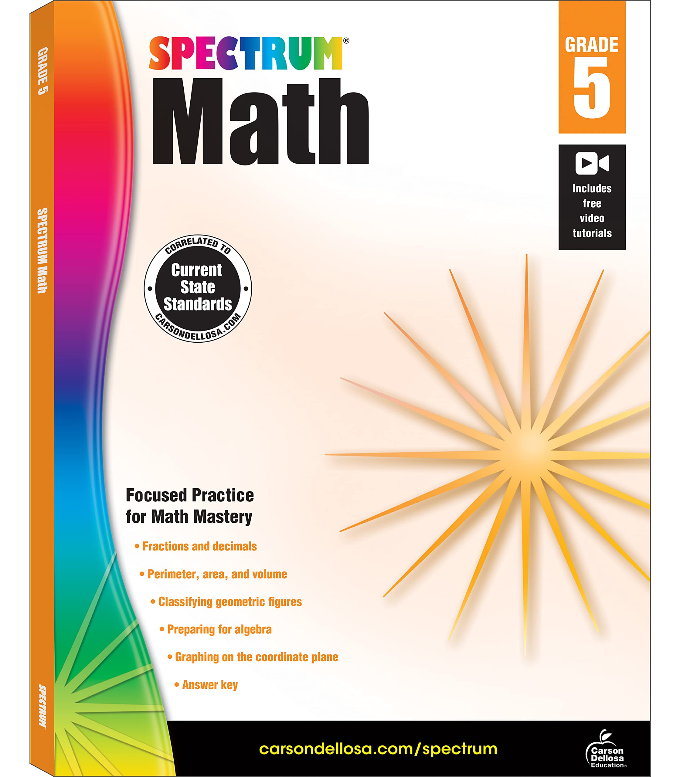Spectrum 5th Grade Math Workbooks, Ages 10 to 11, Math Workbooks Grade 5 Covering Fractions, Decimals, Algebra Prep, Geometry, a,New