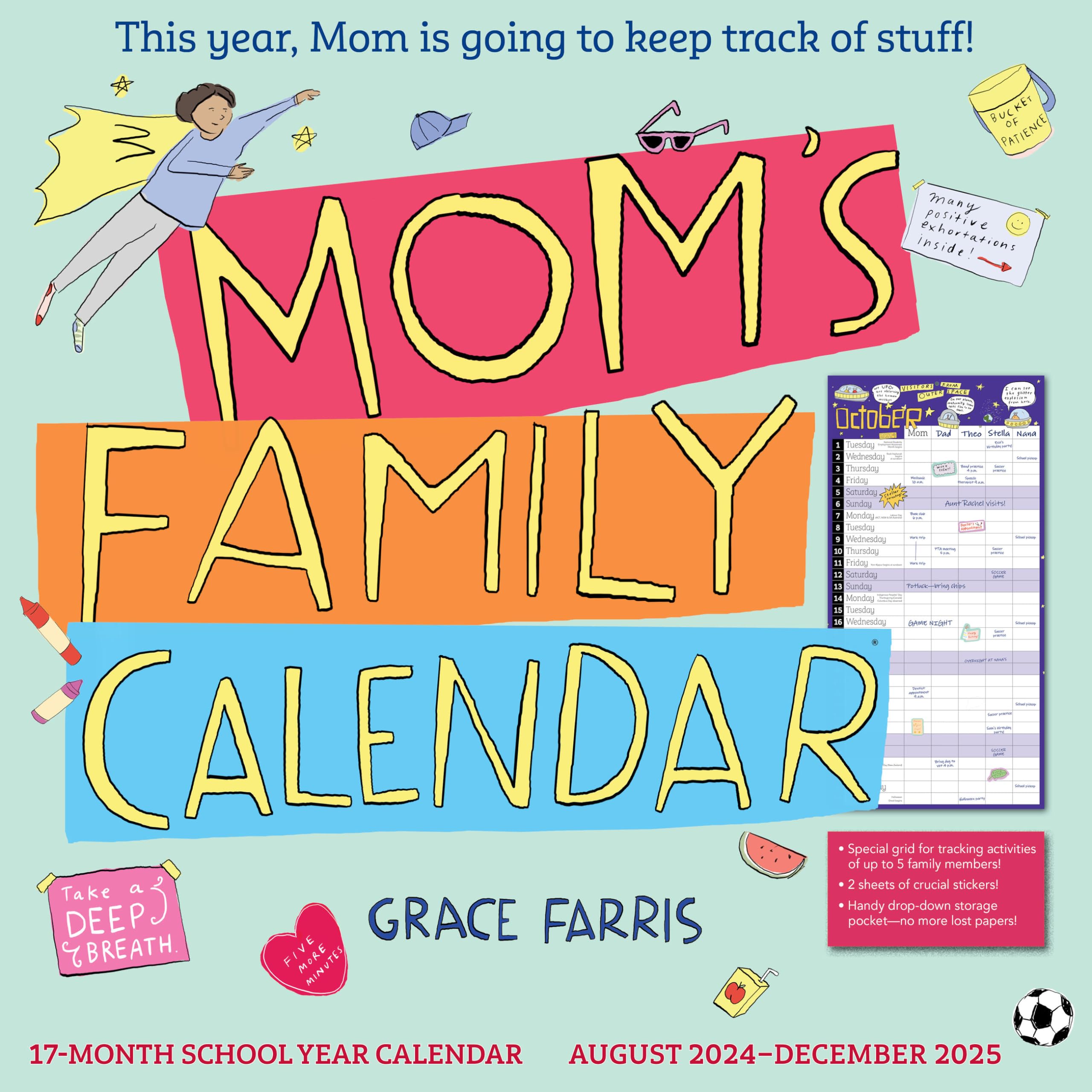 Moms Family Wall Calendar 20242025: 17Month Calendar August 2024December 2025  with stickers!