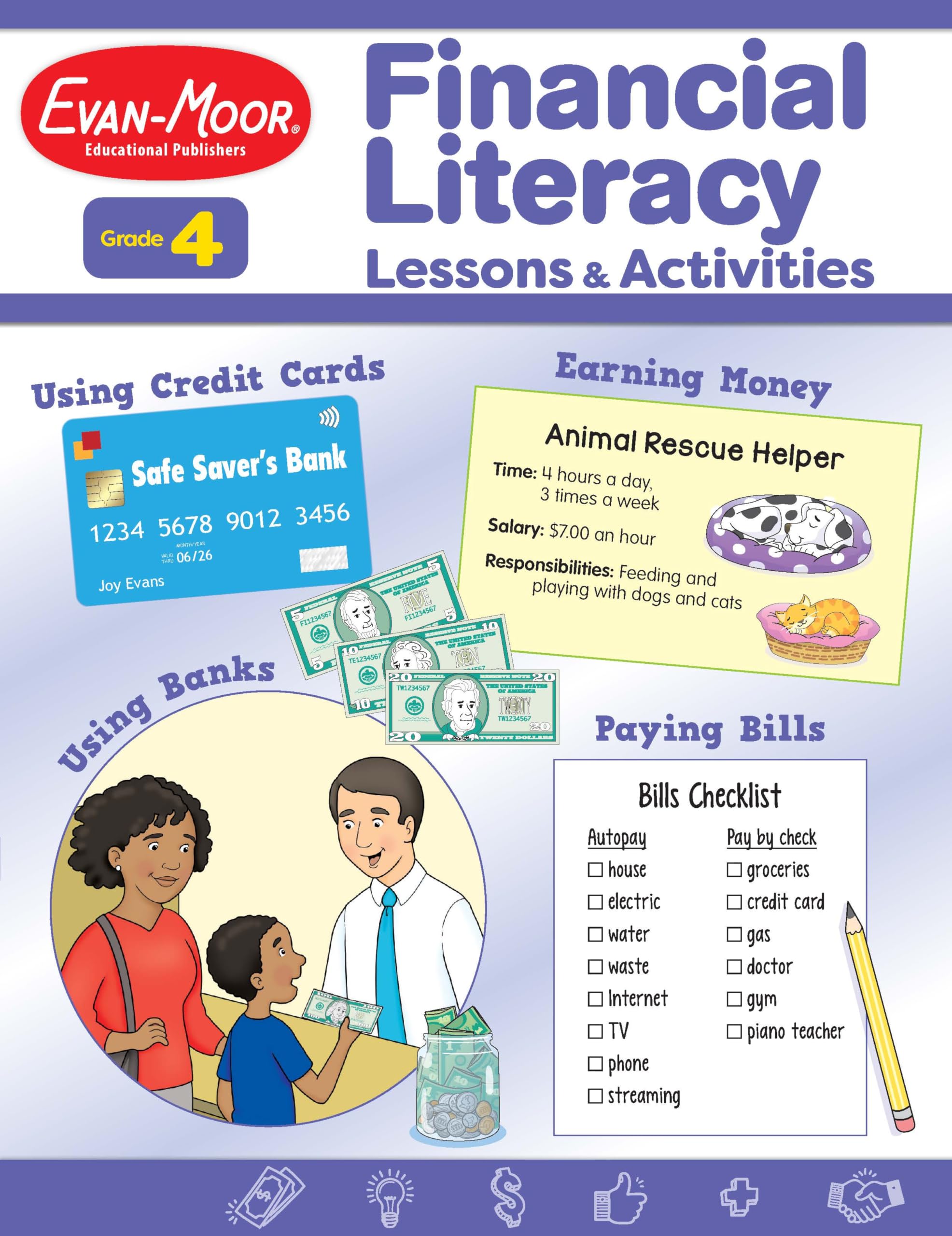 Evanmoor Financial Literacy Lessons And Activities, Grade 4, Homeschool And Classroom Resource Workbook, Learn About Money, Ear,New