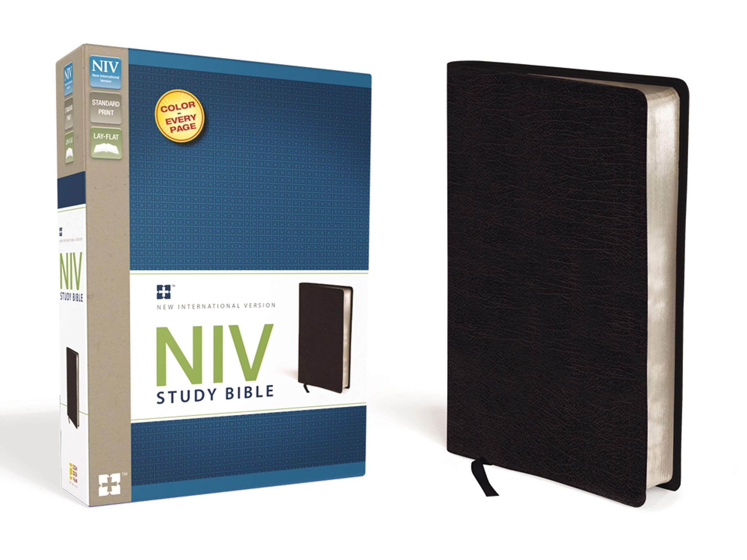 NIV Study Bible, TopGrain Leather, Black, Red Letter Edition