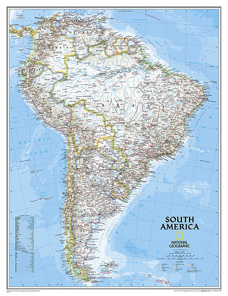 National Geographic South America Wall Map  Classic (Enlarged: 35.75 x 46.25 in) (National Geographic Reference Map),Used