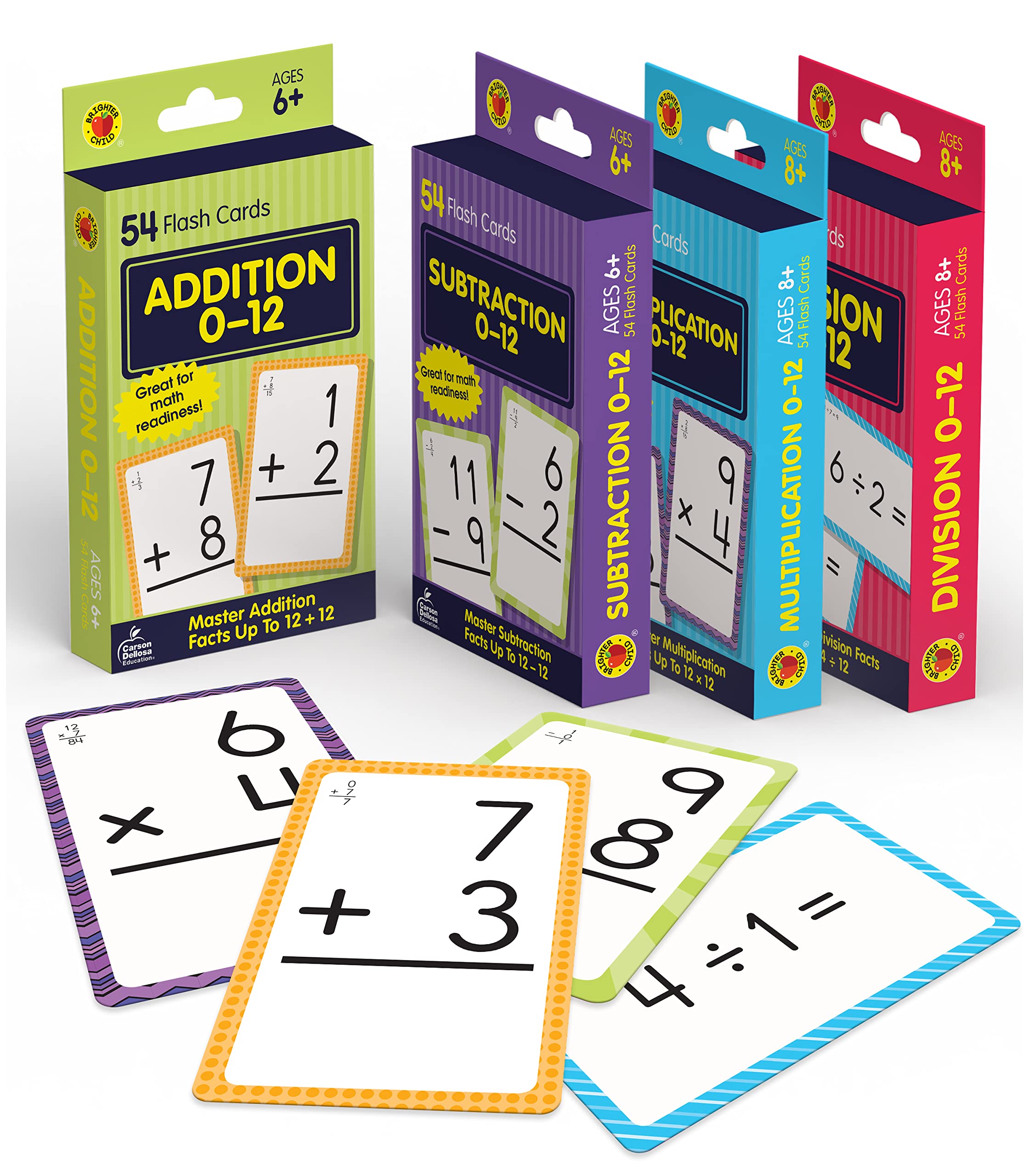 Carson Dellosa 4Pack Math Flash Cards For Kids Ages 48, 211 Addition And Subtraction Flash Cards And Multiplication And Divisi-used