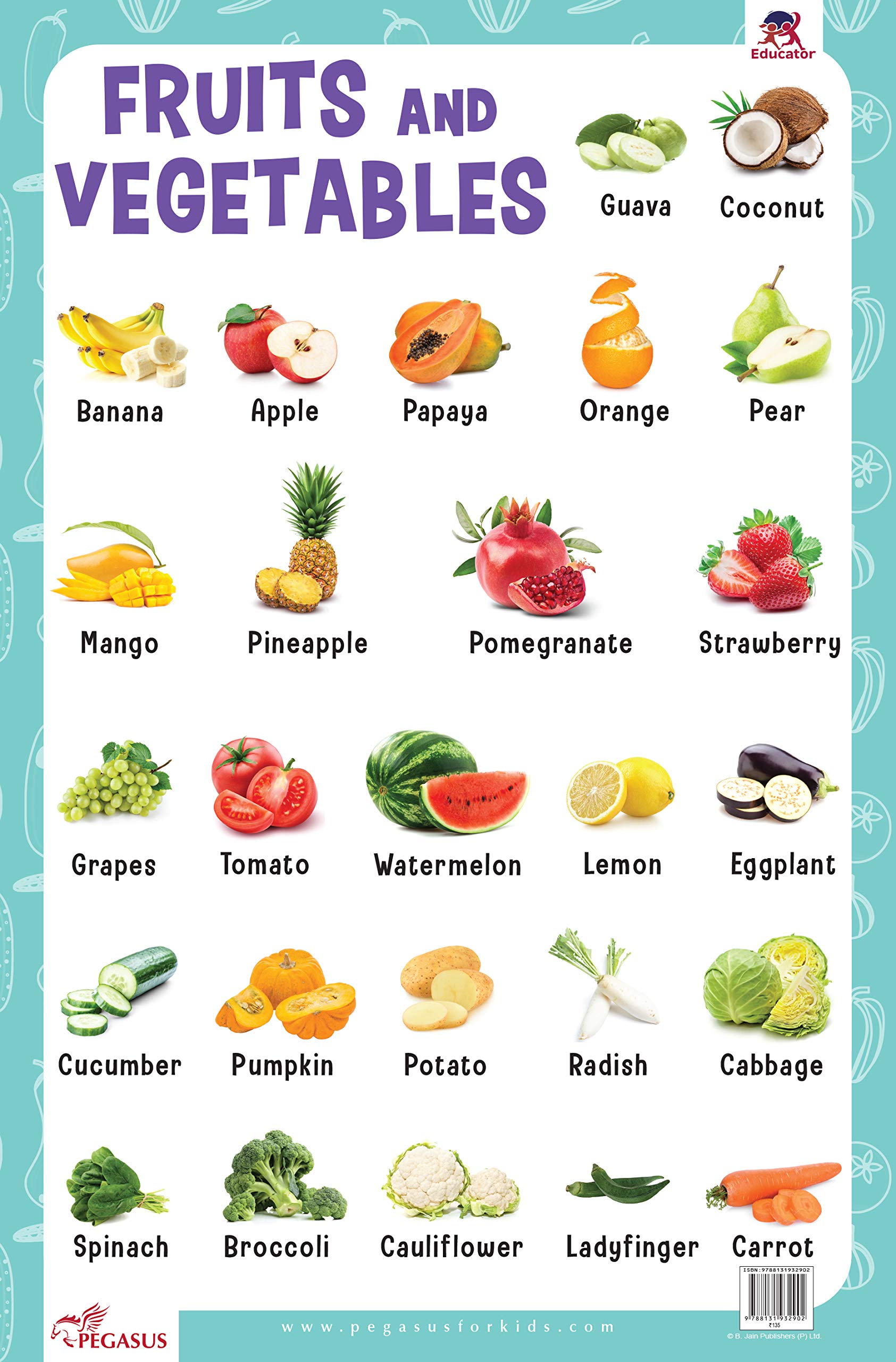 Fruits & Vegetables - Thick Laminated Preschool Chart