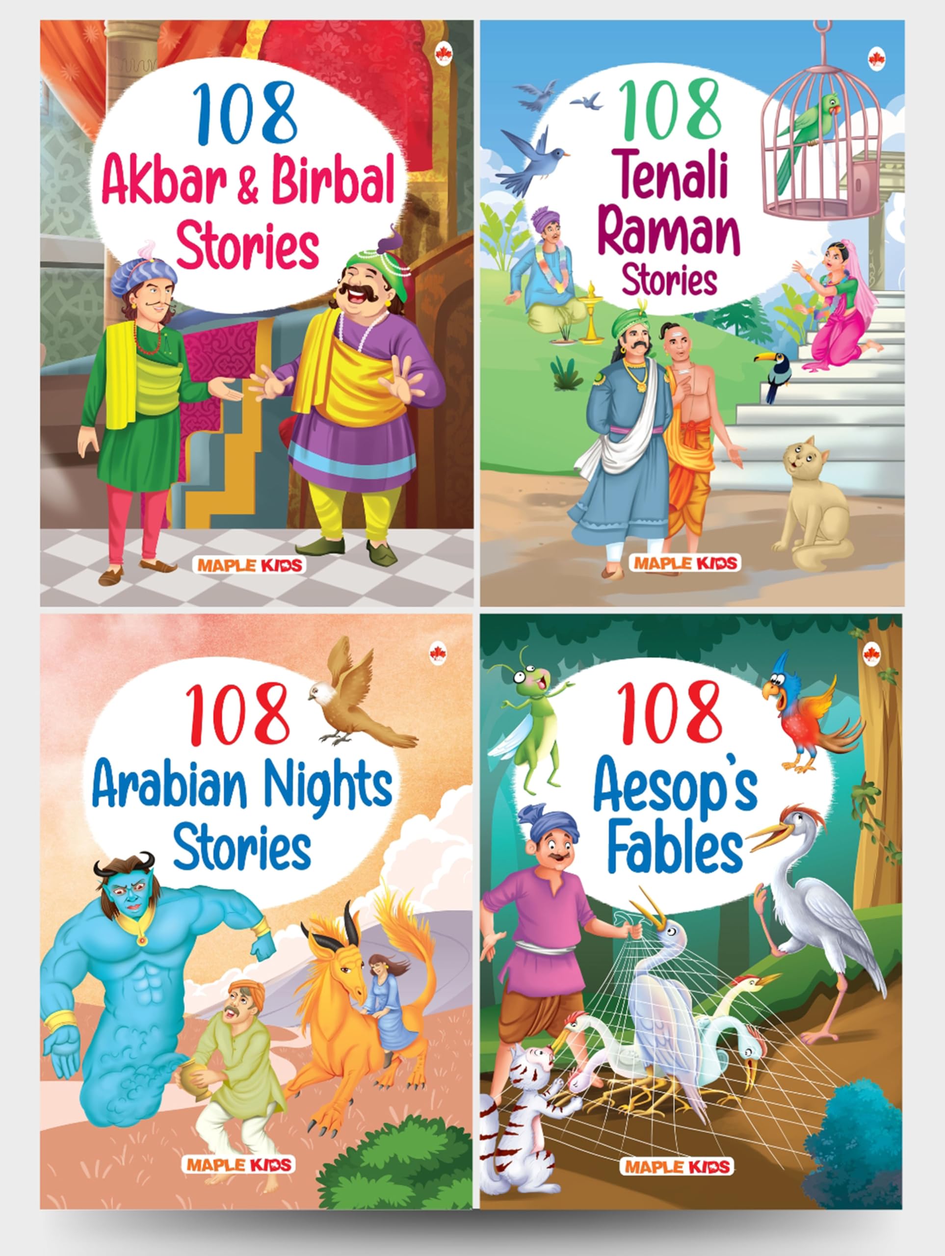 Story Books For Kids - 430+ Stories (Set Of 4 Books) - 108 Akbar And Birbal, 108 Tenali Raman, 108 Arabian Nights, 108 AesopS Fables - English Stories For Children - Bedtime Stories - Moral Stories - Age 3+ - Read Aloud To Infants, Toddlers