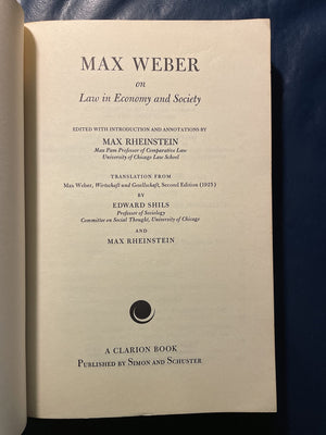 Max Weber On Law In Economy And Society,Used