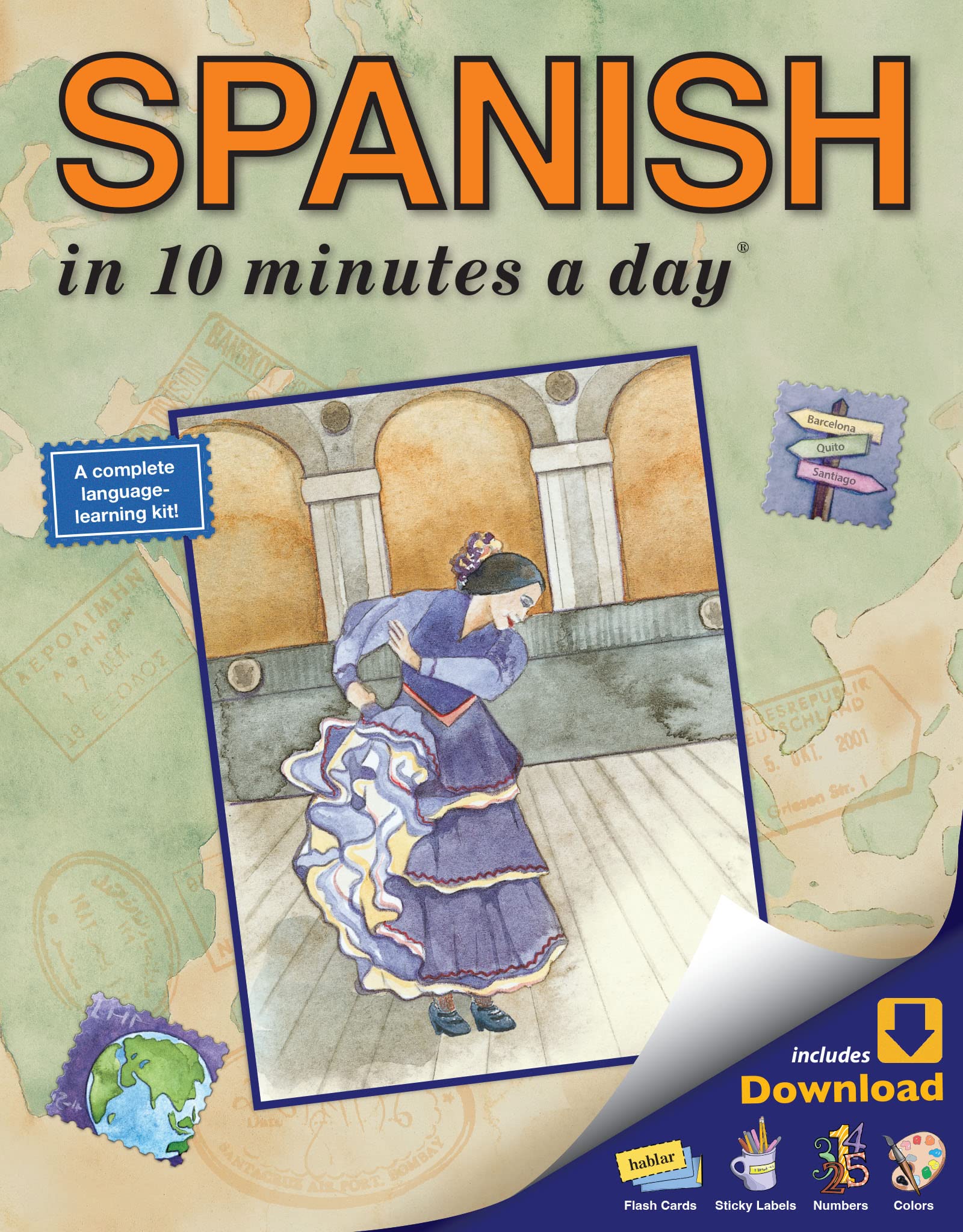 Spanish In 10 Minutes A Day: Language Course For Beginning And Advanced Study. Includes Workbook, Flash Cards, Sticky Labels, Me