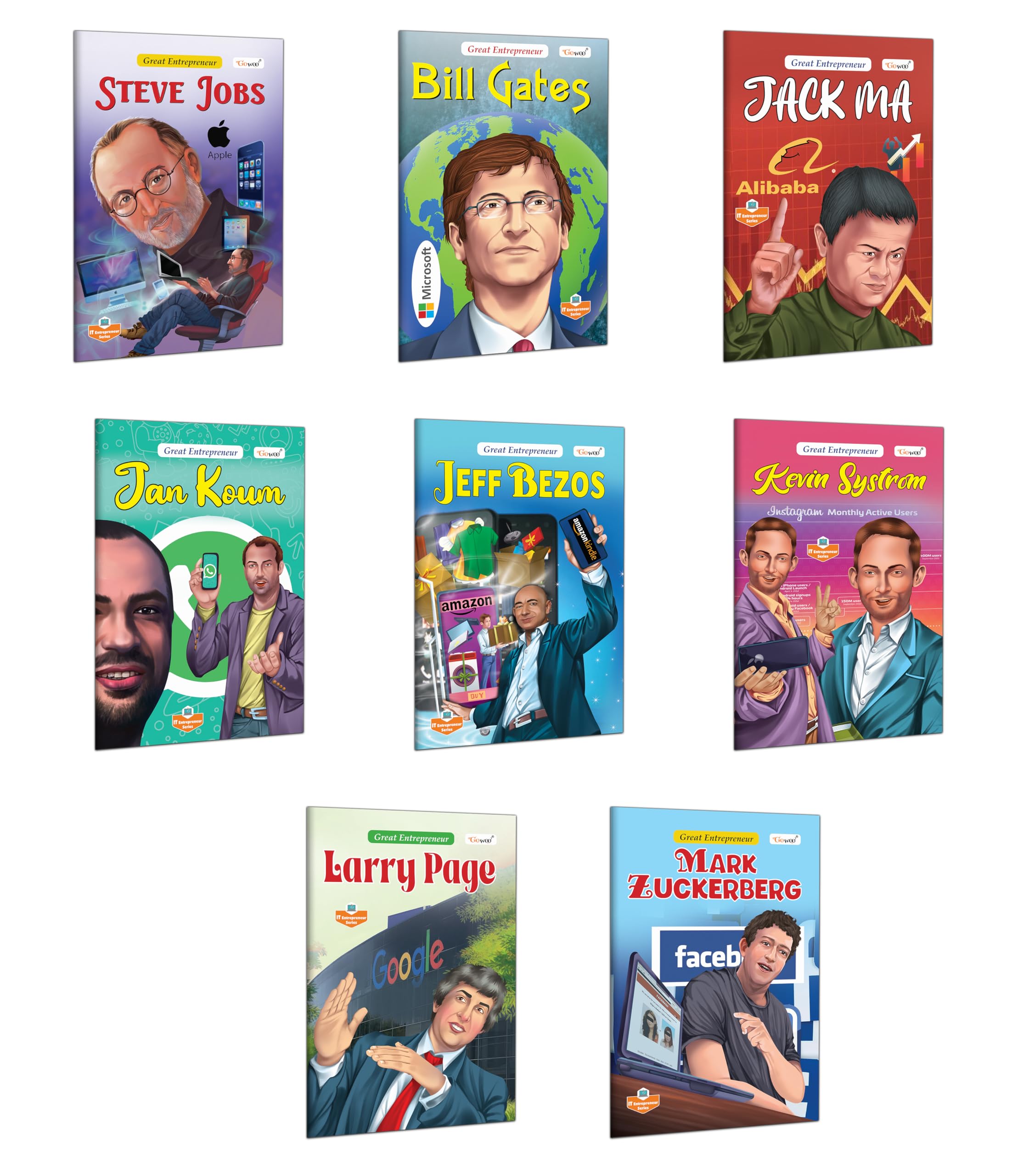 WorldS Greatest Entrepreneurs : Bill Gates, Steve Jobs, Mark Zuckerberg, Jeff Bezos, Jack Ma, Jan Koum, Larry Page And Kevin Systrom -Educational Books For Kids, Books For Toddlers | Combo Of 8 Books