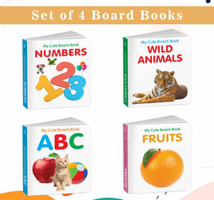 Baby Board Books Collection - Abc, Wild Animals Fruits And Numbers : Toddler Educational Board Books, Beginner Books For Kids, Picture Books For Childrens | Combo Of 4 Books For Kids