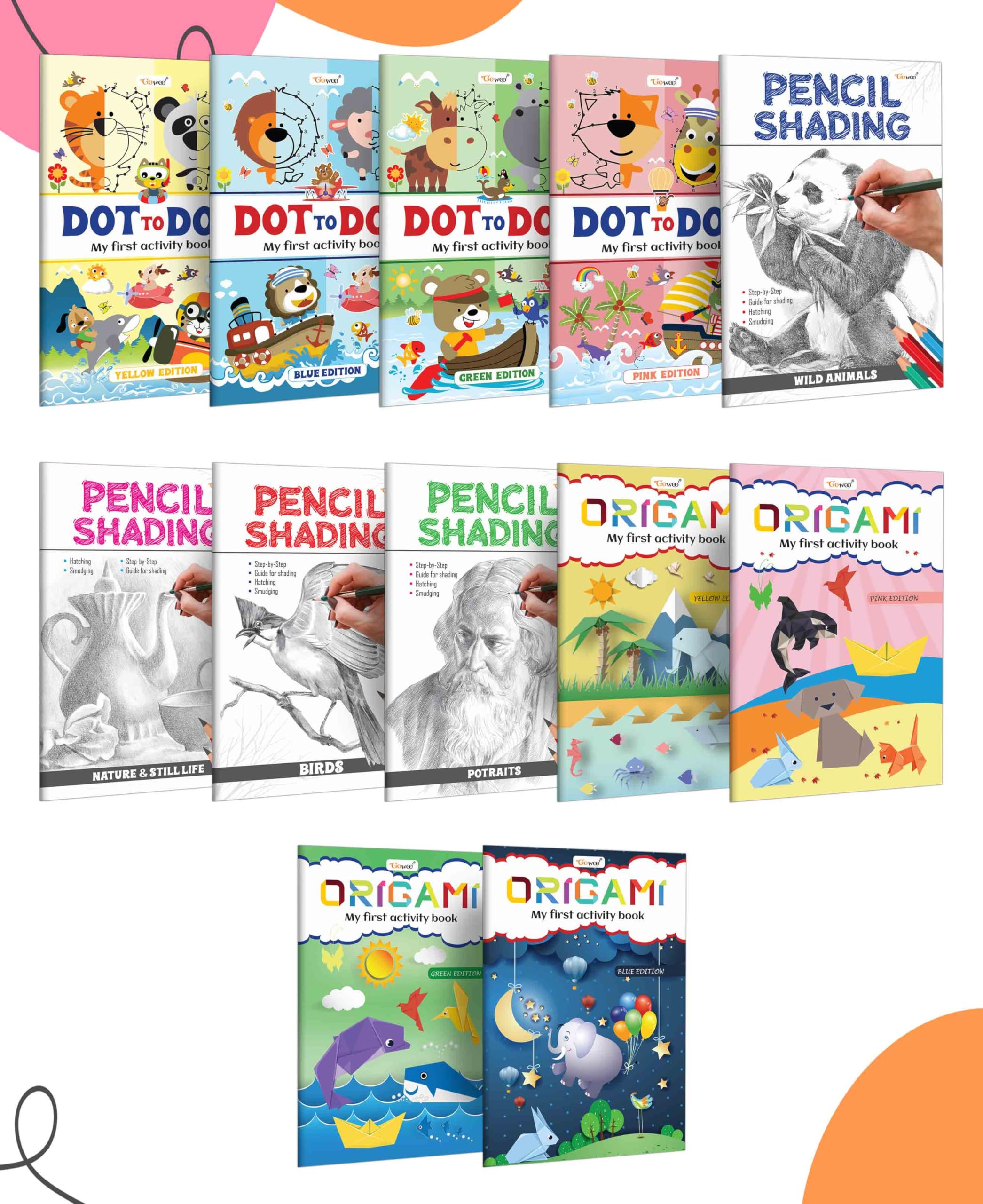Complete Activity Books For Kids : Children Learning Activity Book, Pencil Shading Book For Kids, Origami Book For Toddlers, Dot To Dot Book | Pack Of 12 Activity Books